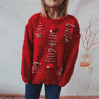 Sanne – Hässlicher Weihnachtspulli – Übergroßer Strickpullover mit lila Details