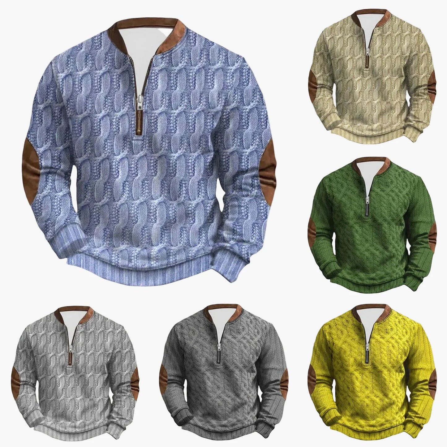 Herren Outdoor Freizeit Sweatshirt mit Stehkragen und Reißverschluss – Moderner Strick-Look für Alltag und Freizeit