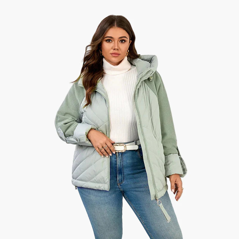 Damen Steppjacke mit Kapuze und modischem Oversize-Look – Herbst Winter Freizeitjacke Plus Size
