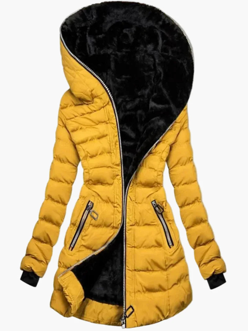 Damen Winterjacke mit Kapuze – Modische Steppjacke mit Fleecefutter und Reißverschluss, ideal für Outdoor und Alltag