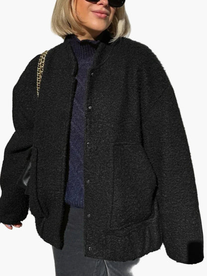 Damen Oversize Teddy Bomberjacke – Trendige Übergangsjacke für Alltag und Freizeit