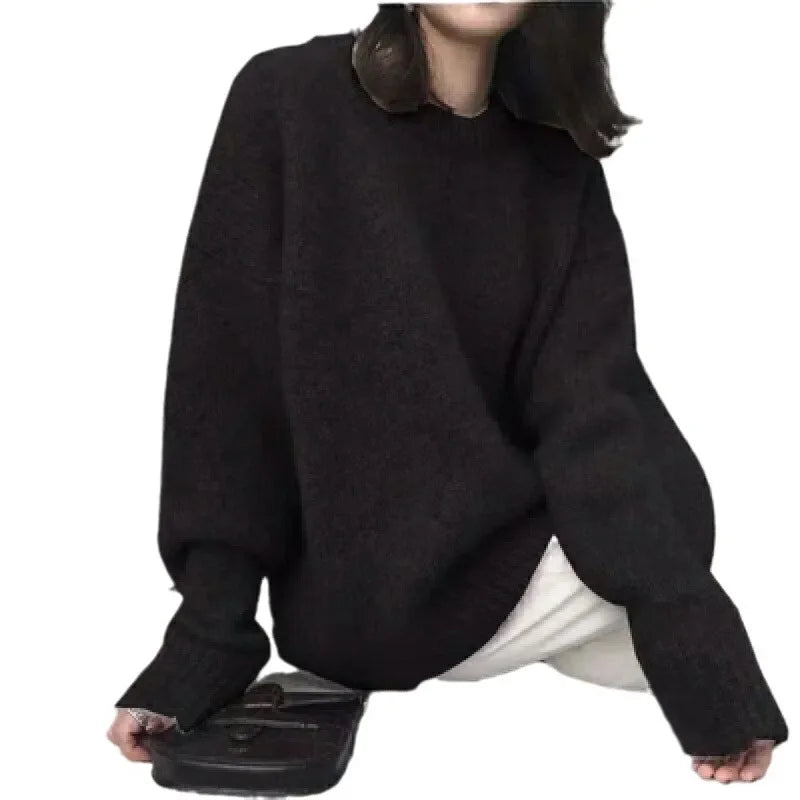 Damen Oversize Retro Strickpullover – Lockerer Vintage Style für Herbst & Winter