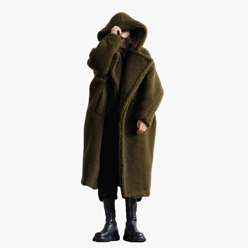 Damen Oversize Teddy Mantel mit Kapuze – Modischer Wintermantel für Alltag & Streetstyle