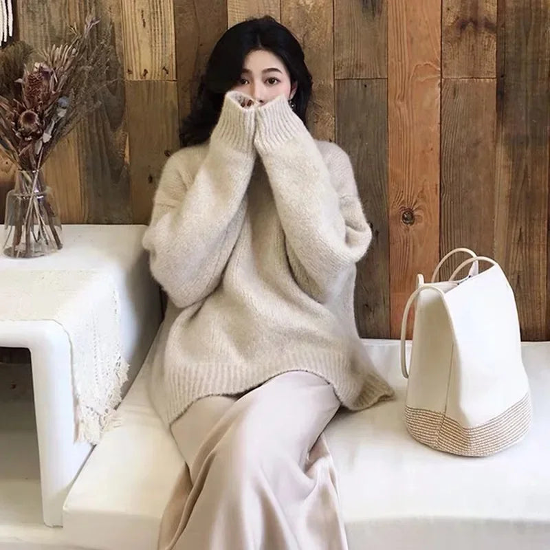 Damen Oversize Retro Strickpullover – Lockerer Vintage Style für Herbst & Winter