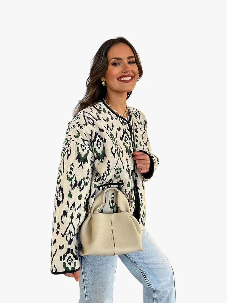Damen Steppjacke im Boho-Stil – Modische Übergangsjacke mit Ethno-Muster für Freizeit und Alltag