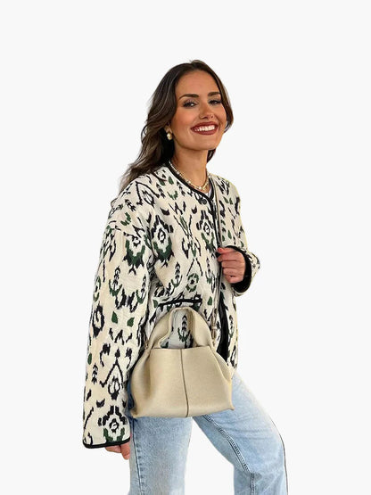 Damen Steppjacke im Boho-Stil – Modische Übergangsjacke mit Ethno-Muster für Freizeit und Alltag