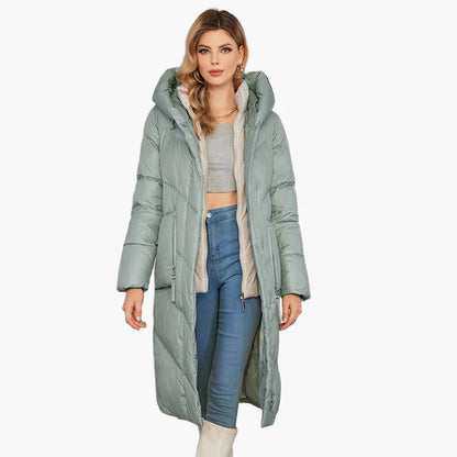Damen Winter Steppmantel mit Kapuze – Eleganter langer Puffer für Alltag & Outdoor