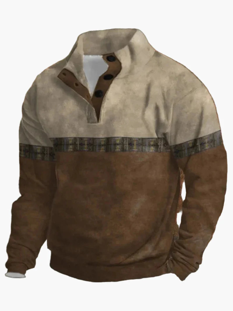 Herren Western-Style Pullover mit Digitaldruck und Stehkragen – Casual Outdoor Winter Sweater