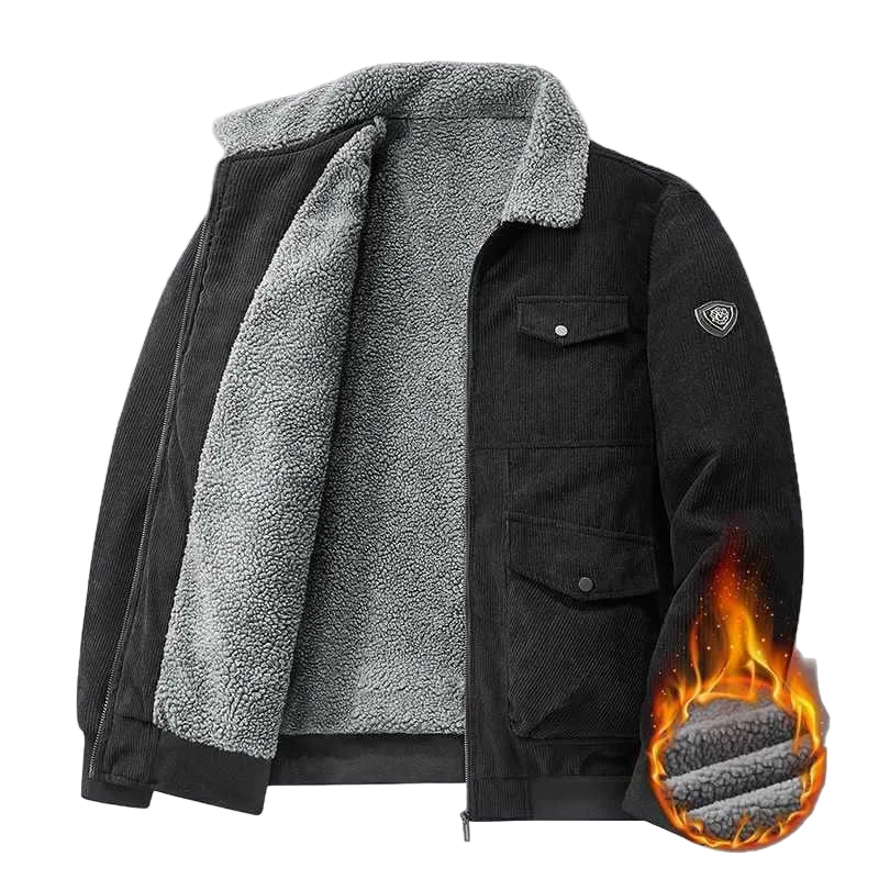 Herren Winterjacke mit Lammfell-Innenfutter und Cord-Design – Urbaner Retro-Stil, Warm & Vielseitig