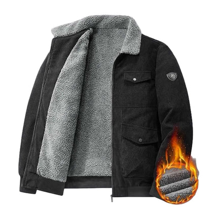 Herren Winterjacke mit Lammfell-Innenfutter und Cord-Design – Urbaner Retro-Stil, Warm & Vielseitig
