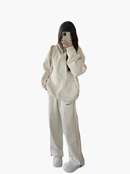 Damen Freizeit Oversize Hoodie Jogginganzug Zweiteiler Set – Lässiger Streetwear Stil