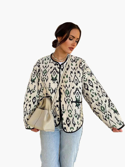 Damen Steppjacke im Boho-Stil – Modische Übergangsjacke mit Ethno-Muster für Freizeit und Alltag