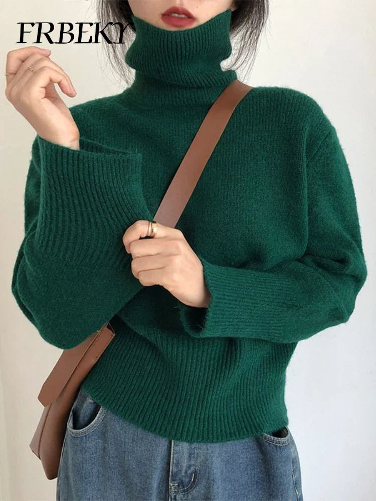 Damen Rollkragenpullover Strickpullover Casual Herbst Winter Elegant