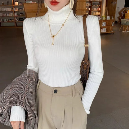 Damen Rollkragen-Rippstrickpullover – Eleganter, figurbetonter Herbst/Winter Style für Alltag und Büro