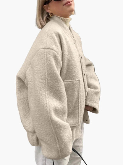 Damen Oversize Teddy Bomberjacke – Trendige Übergangsjacke für Alltag und Freizeit