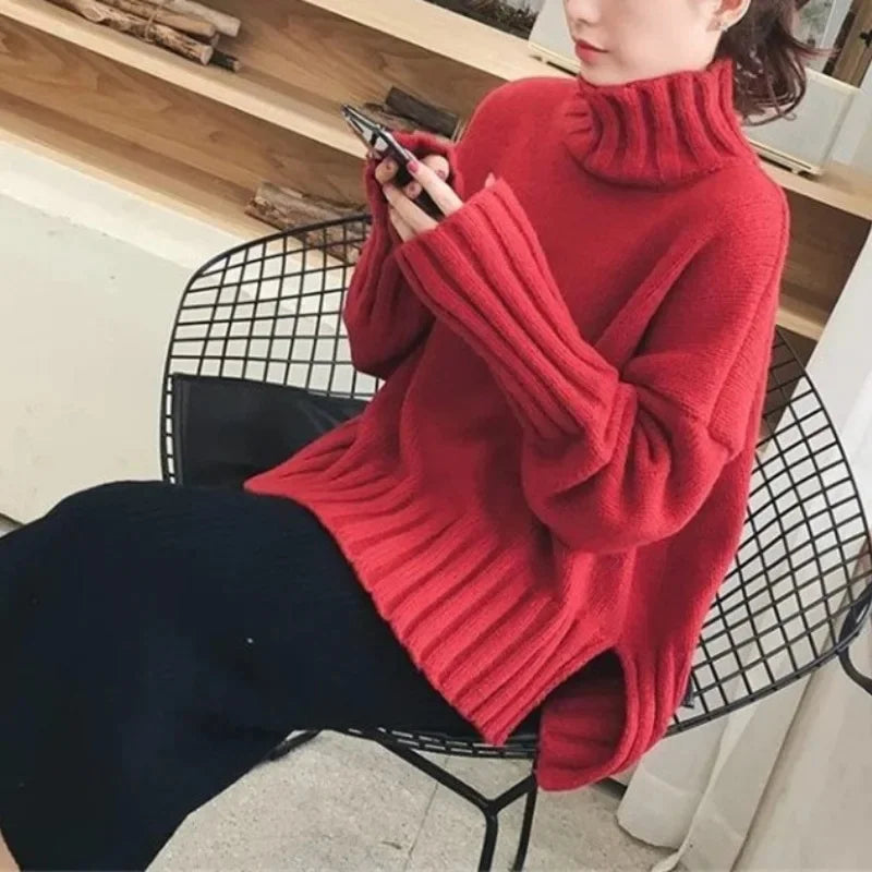 Damen Pullover mit hohem Kragen – Koreanischer Stil, modisch und warm für Herbst und Winter
