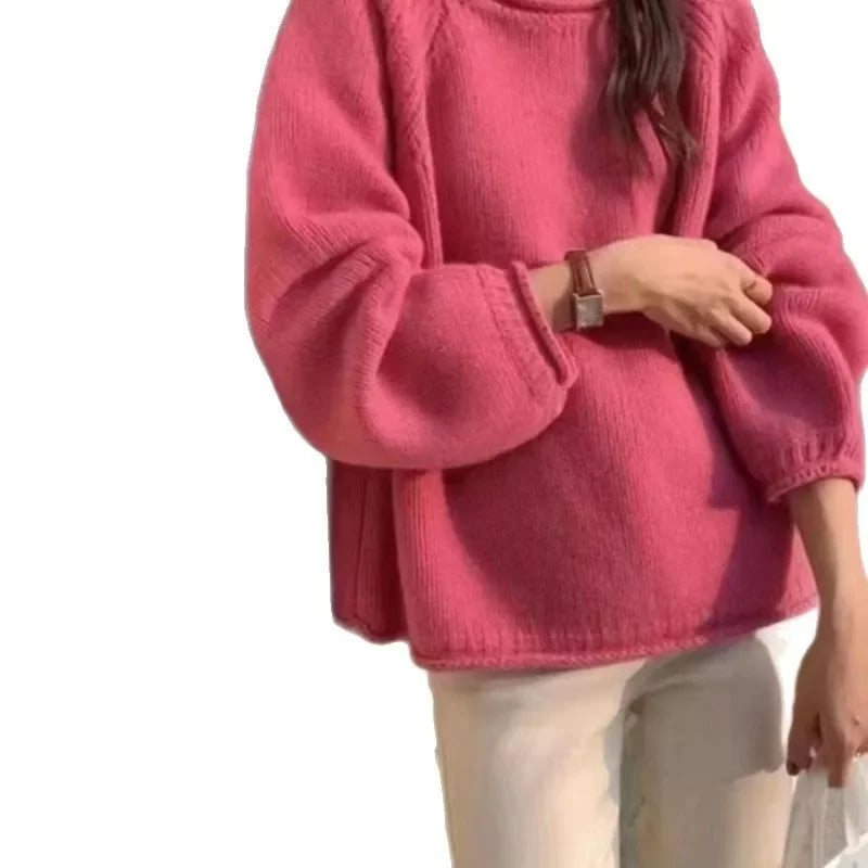 Damen Strickpullover Lockerer Schnitt Französischer Stil – Modischer Freizeit-Sweater für Alltag & Büro
