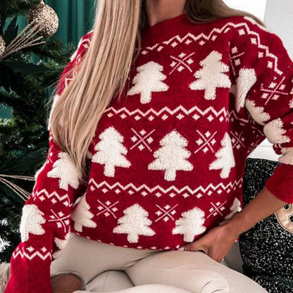 Birgit - Hässlicher Weihnachtspulli - Gestrickter Pullover mit 3D-Weihnachtsbaum-Print