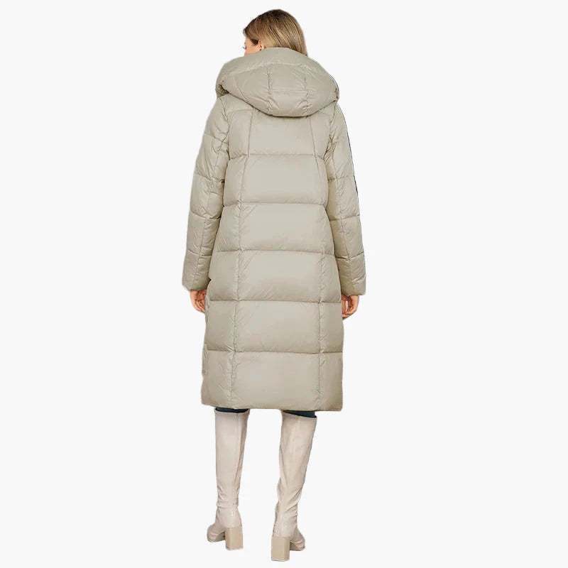 Damen Winter Steppmantel mit Kapuze – Eleganter langer Puffer für Alltag & Outdoor