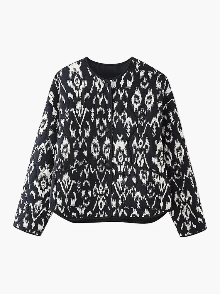 Damen Steppjacke im Boho-Stil – Modische Übergangsjacke mit Ethno-Muster für Freizeit und Alltag