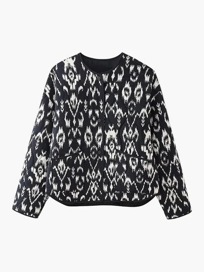 Damen Steppjacke im Boho-Stil – Modische Übergangsjacke mit Ethno-Muster für Freizeit und Alltag