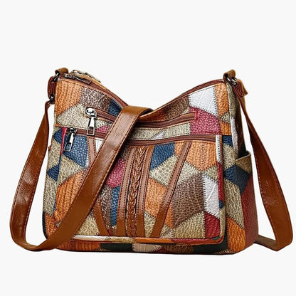 Damen Patchwork Schultertasche im Vintage-Stil – Modische Umhängetasche für Alltag und Freizeit
