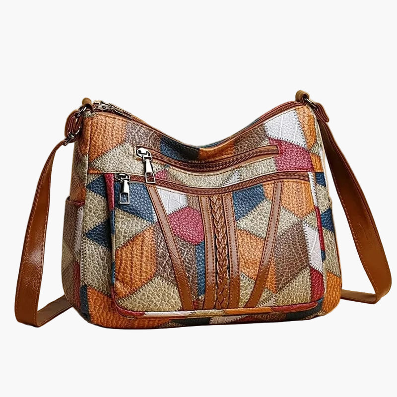 Damen Patchwork Schultertasche im Vintage-Stil – Modische Umhängetasche für Alltag und Freizeit