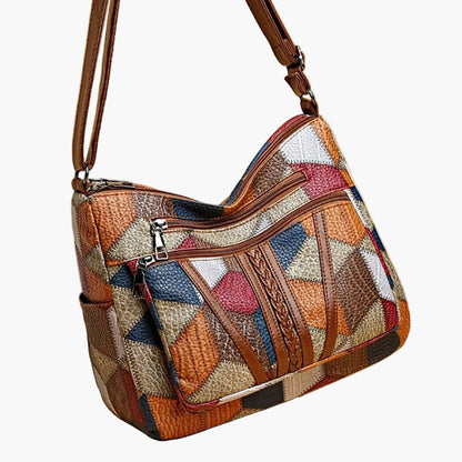 Damen Patchwork Schultertasche im Vintage-Stil – Modische Umhängetasche für Alltag und Freizeit