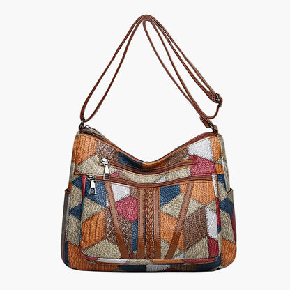 Damen Patchwork Schultertasche im Vintage-Stil – Modische Umhängetasche für Alltag und Freizeit