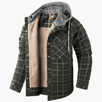 Herren Flanelljacke mit Kapuze – Gefüttertes Holzfällerhemd für Outdoor und Freizeit
