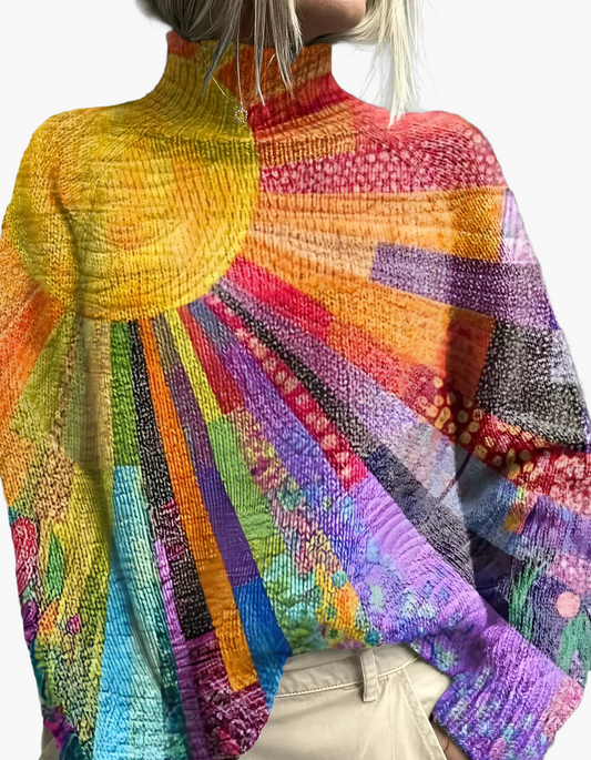 Damen Pullover Rollkragen Statement Style – Künstlerischer Komfort für Alltag und Freizeit