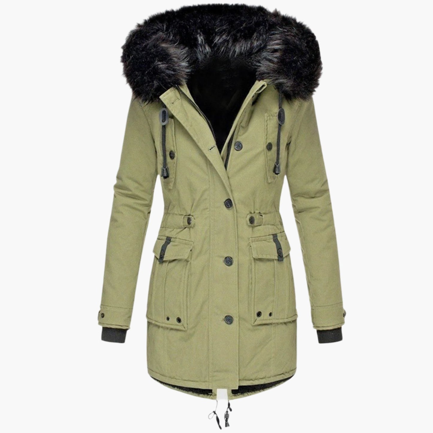 Damen Winter Parka mit Kunstpelzkapuze – Modischer Outdoor Mantel für kalte Tage