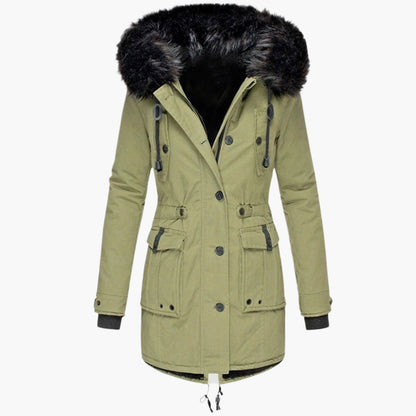 Damen Winter Parka mit Kunstpelzkapuze – Modischer Outdoor Mantel für kalte Tage