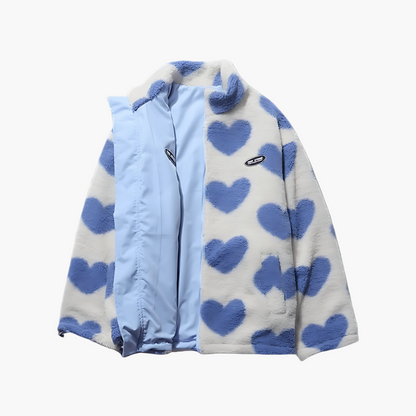 Damen Wendbare Fleecejacke mit Herzen – Stilvolle Outdoor Freizeitjacke, Reißverschluss, Kuschelig & Vielseitig