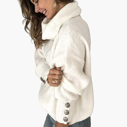 Damen Pullover mit Rollkragen und Knopfdetails – Bequemer Strick für Alltag und Freizeit