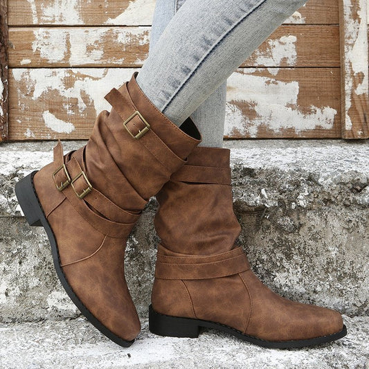 Georgina – Vintage Damenstiefel mit Verstellbarer Schnalle