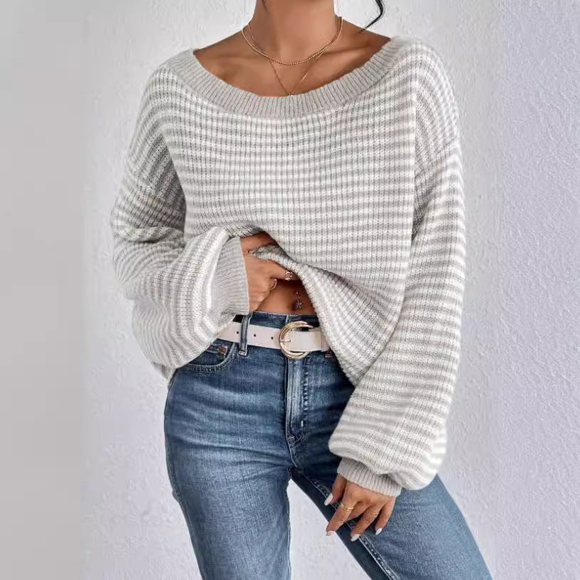 Natalie – Schulterausschnitt Pullover mit Kontrastfarben