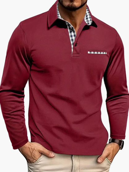 Herren Langarm Poloshirt mit Karomuster-Details – Eleganter und Vielseitiger Freizeitstil