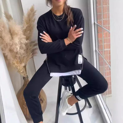 Adele – Modisches Damen-Sweatshirt mit Schlitzdesign und Slim-Fit-Hose Zweiteiler