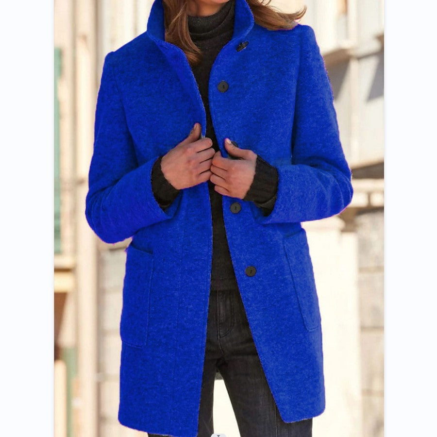 Nicola – Wollmantel mit Stehkragen und Taschen für Damen
