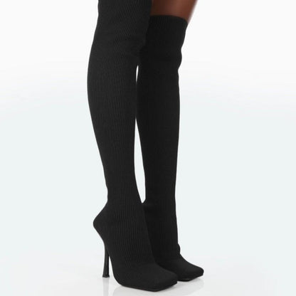 Lydia – Damen Overknee-Stiefel aus Wildleder mit hohem Absatz