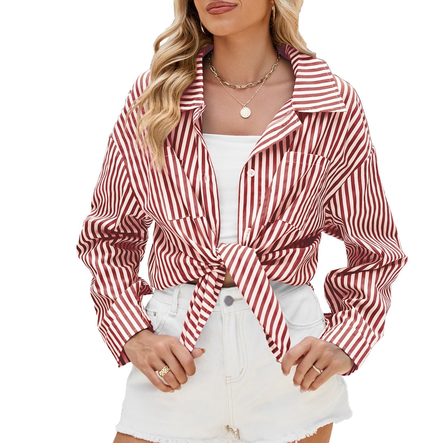 Megan – Gestreiftes Langarmhemd mit Taschen