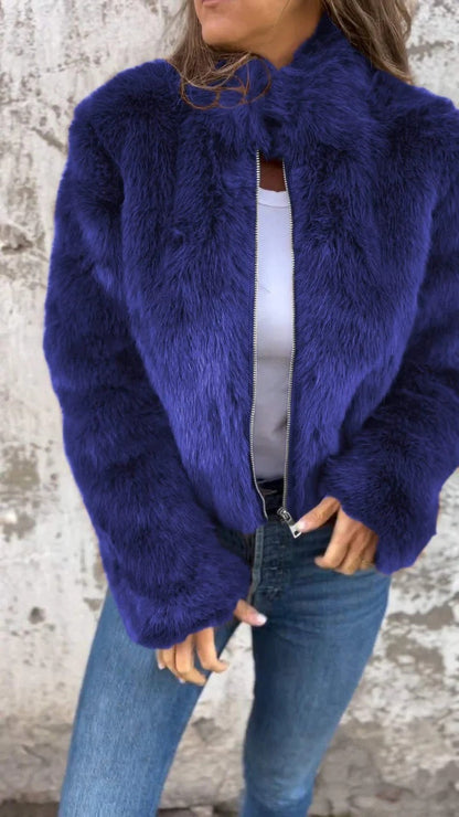 Gillian – Modischer Plüschkragen Winterjacke mit Reißverschluss