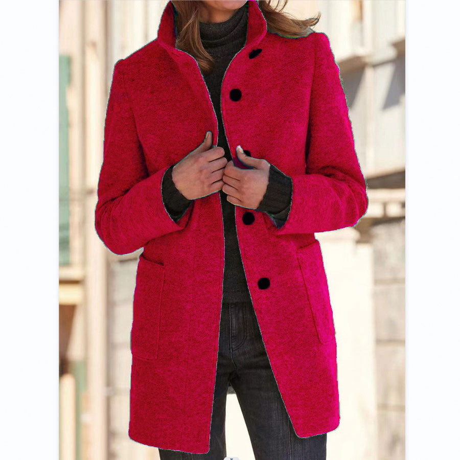 Nicola – Wollmantel mit Stehkragen und Taschen für Damen