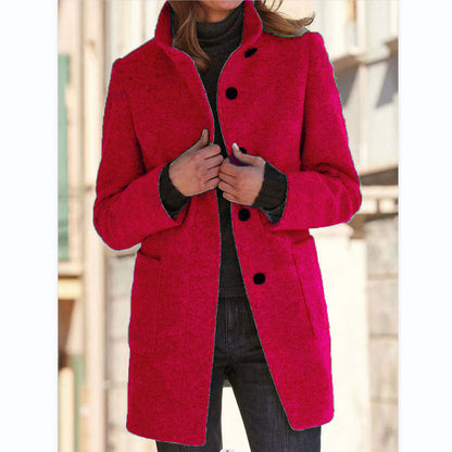 Nicola – Wollmantel mit Stehkragen und Taschen für Damen