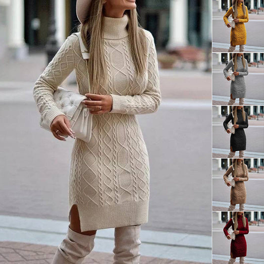 Amy – Winter Pullover Kleid mit Schlitz Design