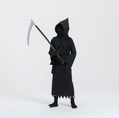 Halloween Kinder Grim Reaper Kostüm mit Sense – Unisex Grusel-Outfit für Halloween-Partys & Trick-or-Treat