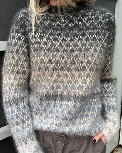 Catherine – Rundhals Mehrfarbiger Lässiger Strickpullover für Damen