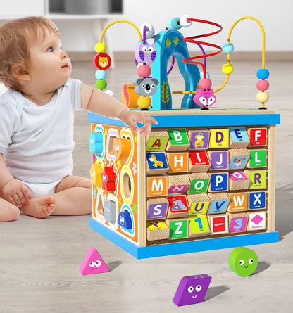 Kinder Multifunktionales Motorikspielzeug Lernwürfel mit Alphabet und Formen – Pädagogisches Activity-Center