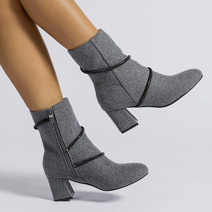 Leanne – Chunky Damenstiefel mit Strassketten-Design
